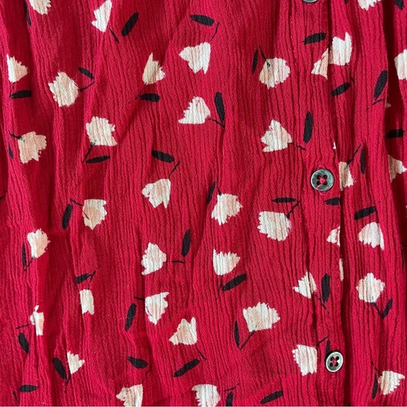 Billabong Little Flirt Red Floral Print Button Down Midi Dress Sz L Summer Beach - Picture 13 of 15